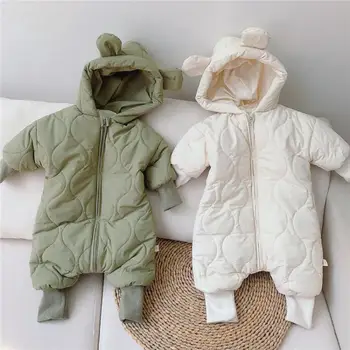 Dieťa Deti Hrubé Zips s Kapucňou Kombinézach Oblečenie 0-24M Zimné Baby Chlapci A Dievčatá Teplé Prešívané Roztomilý Medveď Dlhý Rukáv Remienky