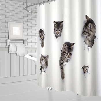 Roztomilé Zvieratko Sprchové Závesy Legrační Zviera Mačka a Pes Vzor Tlače Domova Kúpeľni Vaňa Nepremokavé Polyesterové Opony Nastaviť