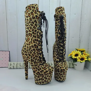 Leecabe Leopard semiš materiály 17 CM/7inches Pól tanečné topánky na Vysokom Podpätku platformu Topánky uzavreté prst Pól Tanečné topánky