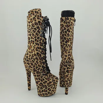 Leecabe Leopard semiš materiály 17 CM/7inches Pól tanečné topánky na Vysokom Podpätku platformu Topánky uzavreté prst Pól Tanečné topánky
