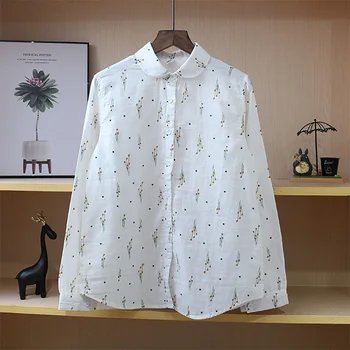 Japonský tlač peter pan golier malé čerstvé dvojvrstvové priadza spodnej pohodlné tričko