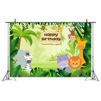 Jungle Safari Birthday Banner Roztomilý Zvieratá Lesa Strany Pozadia Fotografie Pozadí, Narodeniny, Party Dekorácie Deti WQ04