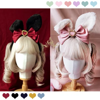 Multicolor Japonský Kawaii Vintage Plyšové Králičie Uši KC pokrývku hlavy Luk hlavový most Cosplay Vlasy Kapely Lolita Ručné Vlasy Príslušenstvo