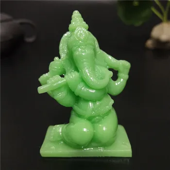 Žiariace Ganeš Sochu Budhu Prehrávanie Hudby Slon Boh Socha Muž-vyrobené z Jade Kameňa Figúrky Ornament Domov Záhradné Dekorácie