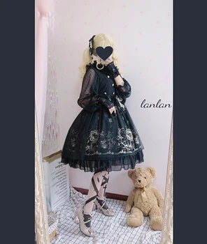 Princess tea party sladké lolita šaty vintage čipky bowknot roztomilý tlač viktoriánskej šaty kawaii dievča gothic lolita loli cos
