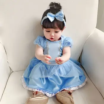 Baby Dievčatá Kombinézach Oblečenie Morská Víla Oblečenie Romper Snow White Onesie Dievčatko Oblečenie + Hlavový Most Jednodielnych