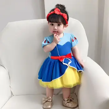 Baby Dievčatá Kombinézach Oblečenie Morská Víla Oblečenie Romper Snow White Onesie Dievčatko Oblečenie + Hlavový Most Jednodielnych