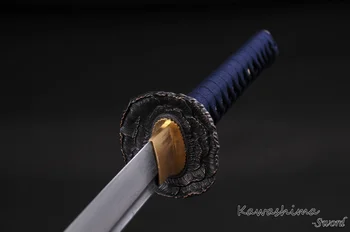Japonský Samuraj Meč 41in Dĺžka Zložené Ocele Full Tang Katana Britva Ostré Pripravený Na Rezanie Papiera Nové Dodanie-Modrý Plášť