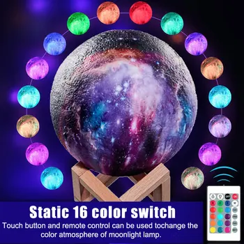 3D Tlač Hviezdy, Mesiac, Dotykové Diaľkové Ovládanie 16 Zmena Farby Domova Kreatívny Darček Detí Usb Led Nočné Svetlo Galaxy Lampa