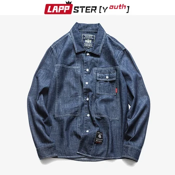 LAPPSTER-Mladých Mužov harajuku džínsové košele 2020 muž harajuku vintage džínsy, košele muž dizajnér jar kórejský hip hop oblečenie