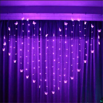 2x1.5m Srdce Cencúľ Opony Svetlo 124 LED Dovolenku Vianočné Osvetlenie 34 Motýľ LED Reťazec Rozprávkových Svetiel Svadobné Dekorácie