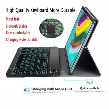 Pre Samsung Galaxy Tab 10.1 2019 T510 T515 Prípade Podsvietená Klávesnica 7 Farieb Svetla Odnímateľný Bluetooth, Kožený Kryt Plášťa