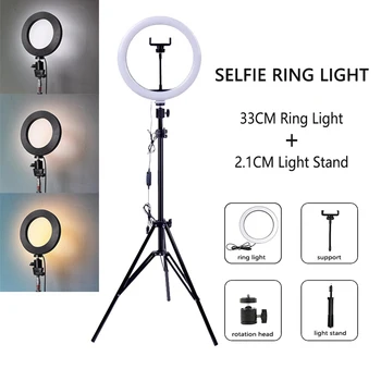 Stmievateľné LED Selfie Krúžok Svetlo s Statív USB Selfie Svetlo, Krúžok na Čítanie Veľké Fotografie Ringlight so Stojanom pre Mobilný Telefón Štúdio