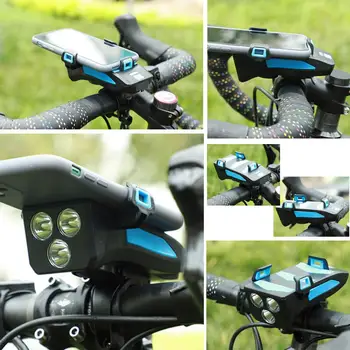 4 V 1 Koleso Predné Svetlo Mobilný Telefón Držiak na Bicykel Bell Mobilné Napájanie MTB Bike Lampa Baterka Cyklistické Doplnky