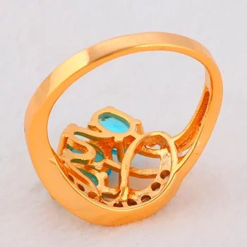 ROLILASON Najnižšia Cena v Mojom Obchode Úžasné Prstene pre ženy Modrý Zirkón Zlatý Tón Módne Šperky JR2143