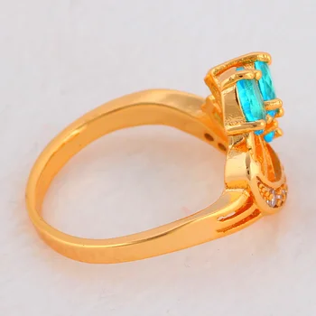 ROLILASON Najnižšia Cena v Mojom Obchode Úžasné Prstene pre ženy Modrý Zirkón Zlatý Tón Módne Šperky JR2143