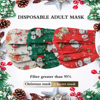 100ks Vianočný Darček Jednorázové Masky pre Dospelých Vytlačené Priedušná Proteccion Masky Mascarilla Úst Maska Rýchlejšie Dilevery