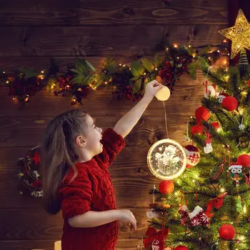 LED Nočné Svetlo Závesné Vianočné Osvetlenie Rozprávkových Svetiel Kolo 3D Santa Claus Lampa S Nasávacím Na Dvere, Okno Dovolenku Dekorácie
