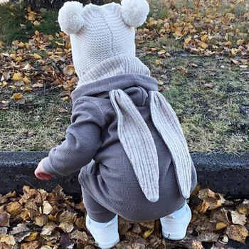 Jeseň a v Zime Teplý Kapucňou Remienky pre Dieťa Novorodenec Chlapci Dievčatá Králik Romper Bunny Uši Jumpsuit Batoľa Bavlna Fleece Oblečenie