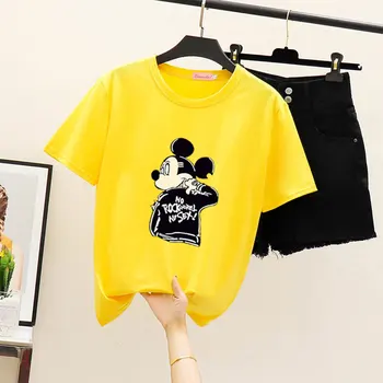 2020 Nové Letné Mickey Mouse Ženy Lettered Tlač-Krátke Rukávy T-shirt kórejský Štýl, Voľné Top Klesnutie Tričko Ženy Košele