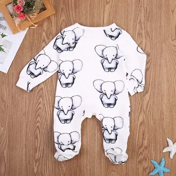 Roztomilý Novorodenca Batoľa Baby Boy Šaty S Dlhým Rukávom Slon Bavlna Romper Jumpsuit Playsuit Oblečenie