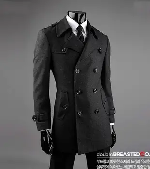 Sivá Double-breasted vlny kabát mužov 2020 výkopu bundy pánske vlnené kabáty zvrchníky módne šaty zimné pás plus veľkosť S - 9XL