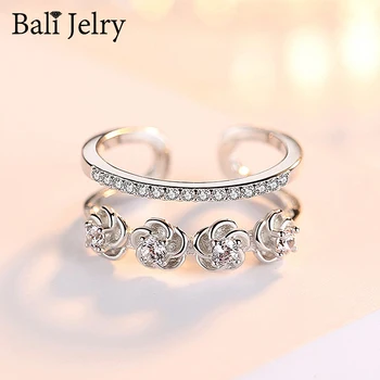 Bali Jelry Módne Striebro 925 Ženy Krúžok Kvet Tvar AAA Zirkón Drahokam Šperky Otvoriť Prstene, Ozdoby na Svadobné Sľub Strany