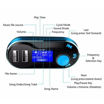 Auto MP3 Prehrávač Auta, Bluetooth, FM Transmitter, Bezdrôtový Handsfree Bluetooth USB Adaptér Bezdrôtového Rádiového modulu AUX Auto Nabíjačka, USB, SD