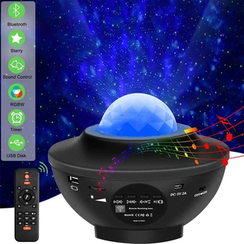 USB LED Hviezdna Star Nočné Svetlo Laser, Bluetooth, Zvuk 3D Projektor Hudobného Neba Oceánu Vlny Strany Reproduktor Mesiac Lampa Spálňa Decor