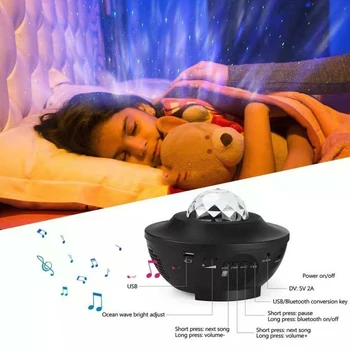 USB LED Hviezdna Star Nočné Svetlo Laser, Bluetooth, Zvuk 3D Projektor Hudobného Neba Oceánu Vlny Strany Reproduktor Mesiac Lampa Spálňa Decor