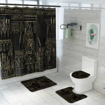 3ks Vaňa Rohoží, Koberec, Kúpeľňa Egyptský fresco vzor Coral velvet umývateľný wc sedadlo kúpeľňa mat nastaviť Sprchový záves