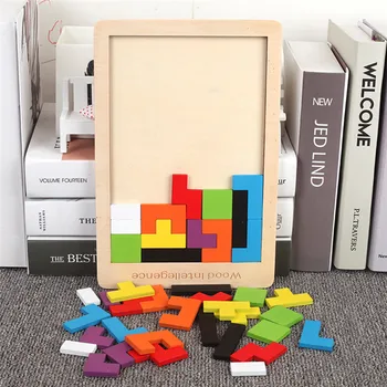 Drevené Hračky 3d Puzzle Farebné Tangram Matematika Tetris Hra Deti predškolského Magination Duševného Vzdelávacie Hračky Pre Deti,