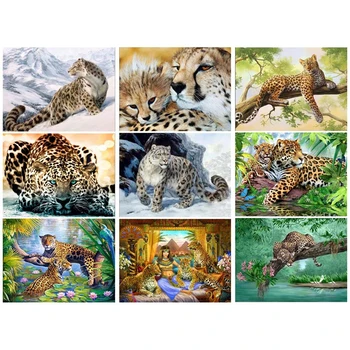 DIY 5D Diamond Maľovanie Leopard Diamond Výšivky Gepard Zviera Obraz Kamienky Mozaiky Výkresy Jungle JK