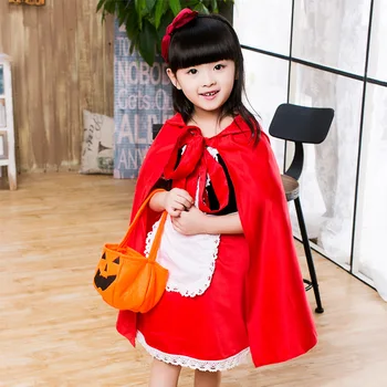 Halloween Dievčatá Cosplay 4pcs Oblečenie Nastaviť Deti Cosplay Zobraziť Little Red Riding Hood Kostým Dievčatá Tekvica Taška Šaty, Plášť Zástera