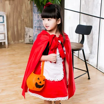 Halloween Dievčatá Cosplay 4pcs Oblečenie Nastaviť Deti Cosplay Zobraziť Little Red Riding Hood Kostým Dievčatá Tekvica Taška Šaty, Plášť Zástera