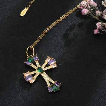 Ušľachtilý Luxusné Crystal Kríž Náhrdelník Prívesok Pre Ženy Nehrdzavejúcej Ocele Reťazca Kúzlo ženy Počiatočné Náhrdelník Svadobné šperky darček