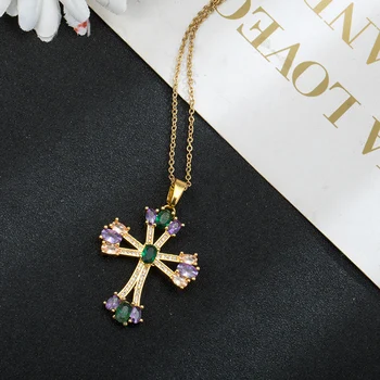 Ušľachtilý Luxusné Crystal Kríž Náhrdelník Prívesok Pre Ženy Nehrdzavejúcej Ocele Reťazca Kúzlo ženy Počiatočné Náhrdelník Svadobné šperky darček