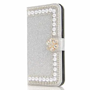 Diamond Pearl Flower Kartu Peňaženky Flip Lesk Kožené puzdro Pre Samsung Galaxy Note 20 10 9 8 S20 Ultra S10E/9/8 Plus