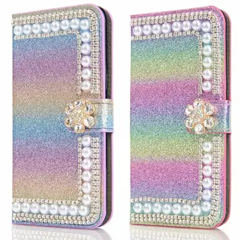 Diamond Pearl Flower Kartu Peňaženky Flip Lesk Kožené puzdro Pre Samsung Galaxy Note 20 10 9 8 S20 Ultra S10E/9/8 Plus