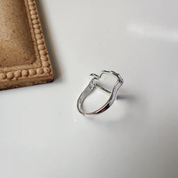 Silvology Nepravidelný Záhyby Openwork Srdce Prstene pre Ženy 925 Sterling Silver Minimalistický Dizajn Otvoriť Krúžky Japonsko Kórea Šperky