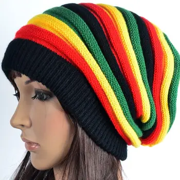 Doprava zadarmo 2019 Zimné Hip Hop Bob Marley Jamajský Rasta Reggae Multi-farebné Pruhované Čiapočku Mens Klobúky Pre Ženy