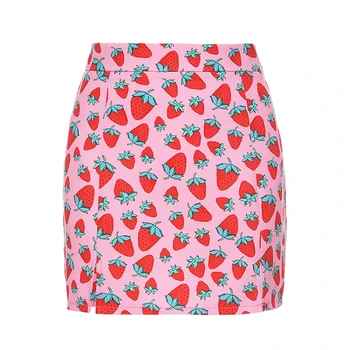 Letné Ženy Jahoda Tlač Mini Sukne Módne Bežné Sexy Sladké Ružové Vysoký Pás A Clubwear-Line Krátke Sukne 2020 Nové