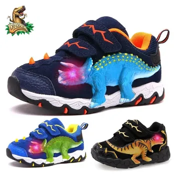 Dinoskulls 3-8 Chlapci Jeseň Zimné Topánky Dinosaura LED Svietiace Tenisky 2020 Deti Športové 3D T-Rex Deti Originálne Kožené Topánky