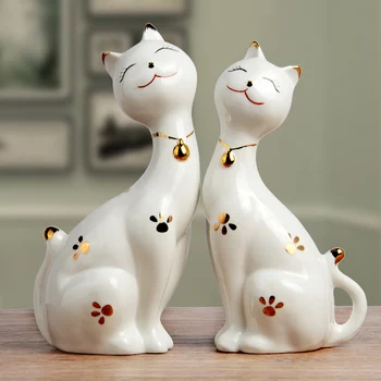 Nordic roztomilý keramické šťastie mačka rodinu, lásku domova remesiel miestnosti dekorácie objekty s Úsmevom socha mačky porcelánové sošky zvierat