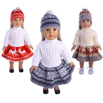 Kvalita Vianočný Sob Pletené Šaty s Klobúkom na 18-Palcové 45 CM Dievča Bábiku a Tiež Oblek pre Bábiky Baby