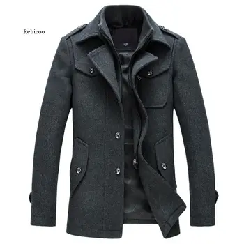 Mens Kabát Zimný Vlny Kabát Slim Fit Bundy Módne vrchné oblečenie Teplá Muž Bežné Bunda, Kabát Pea Coat Plus Veľkosť M-5Xl