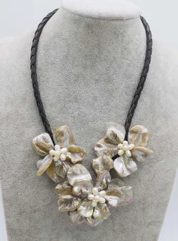 WOW! sladkovodné perly náhrdelník, biela ryža a shell barokový kvet 18-palcové prírody ručné veľkoobchod FPPJ
