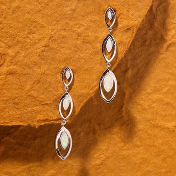 CiNily White & Blue Fire Opal Drop Náušnice Striebro Pozlátené Dlhé Visiace Náušnice S Kamennými Bohemia BOHO Letné Šperky Pre Ženy