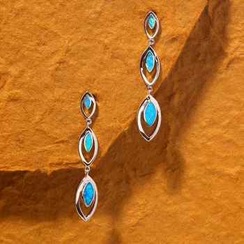 CiNily White & Blue Fire Opal Drop Náušnice Striebro Pozlátené Dlhé Visiace Náušnice S Kamennými Bohemia BOHO Letné Šperky Pre Ženy