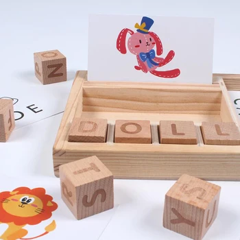 1Set Kartón Učenie sa angličtiny Písmená Kúzlo Hry Drevené Raného Vzdelávania Hračky Pre Deti Kognitívne Puzzle Karty Darček